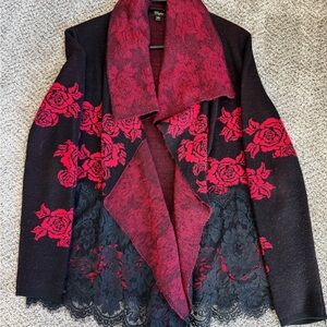 Cupio Black and Red Knit Cardigan with Roses and Lace